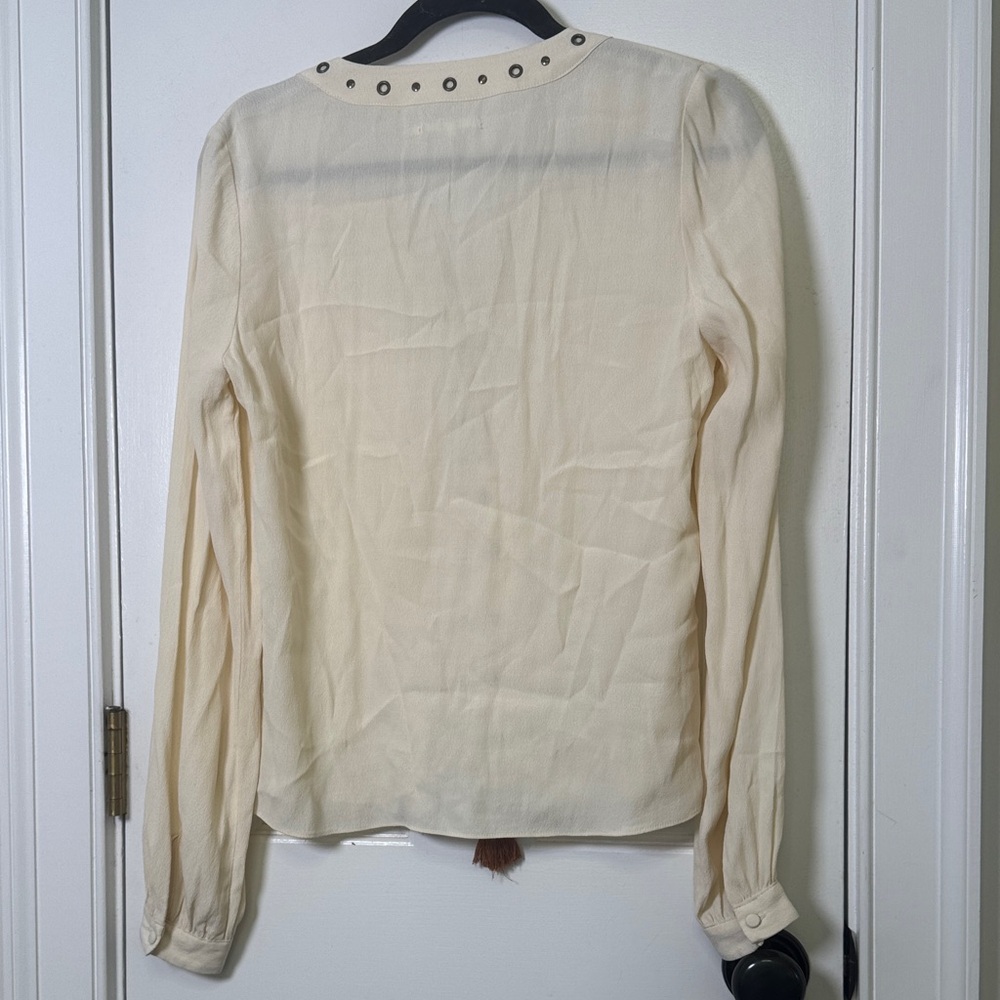 Tularosa Lace-Up Tassel Boho Blouse XS Cream Ivory Long Sleeve Top (Sold Out!) - Picture 7 of 11